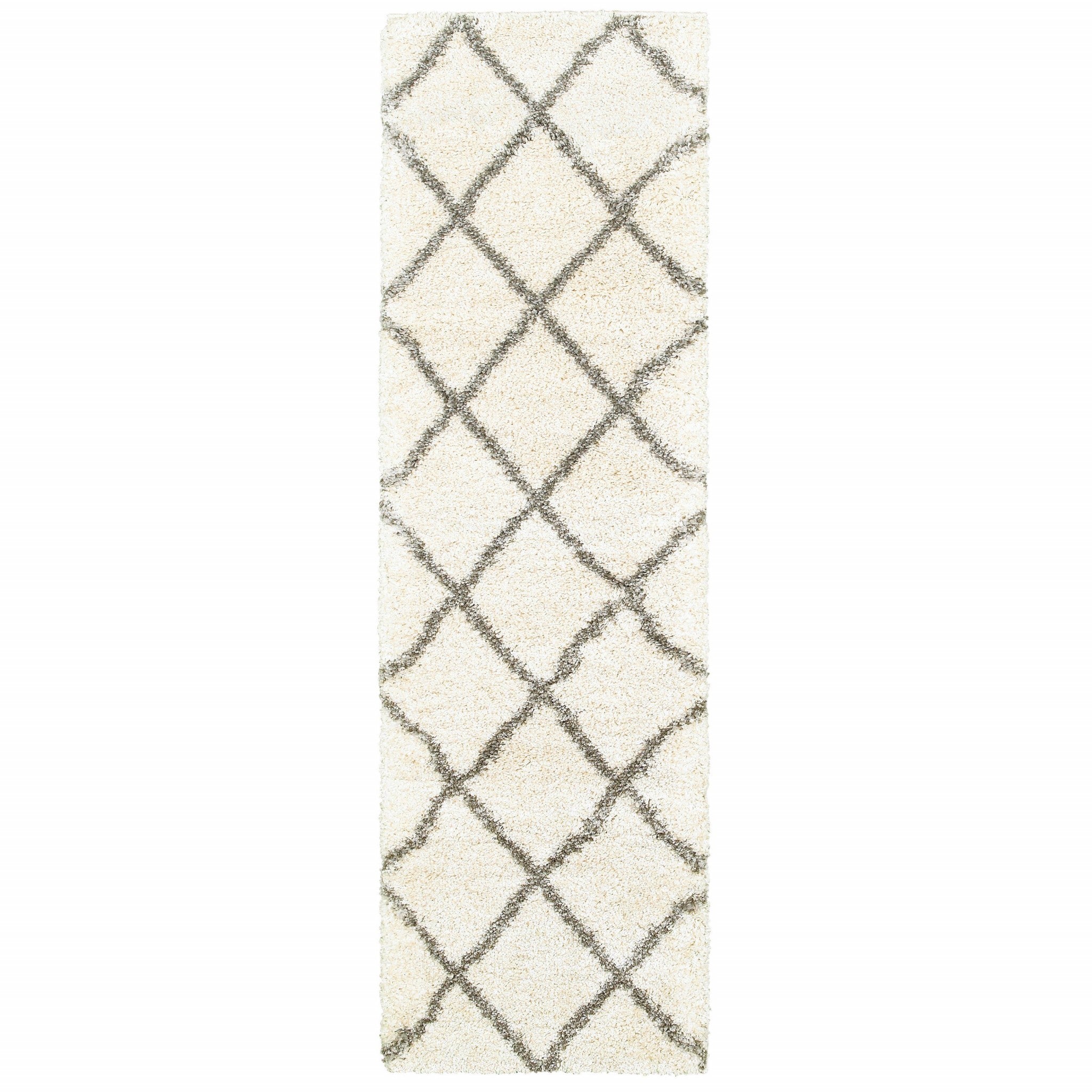 2’ X 3’ Ivory And Gray Geometric Lattice Scatter Rug