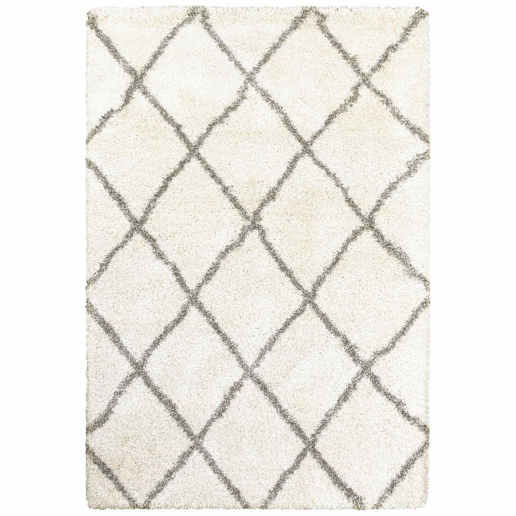 2’ X 3’ Ivory And Gray Geometric Lattice Scatter Rug