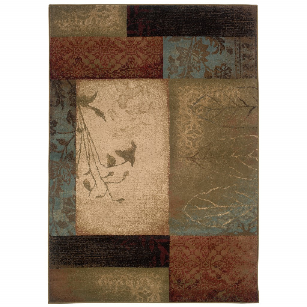 2’ X 3’ Beige And Brown Floral Block Pattern Scatter Rug