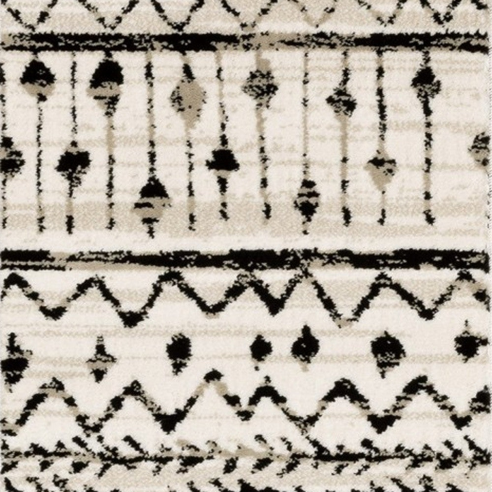2’ X 8’ Ivory And Black Eclectic Patterns Indoor Runner Rug