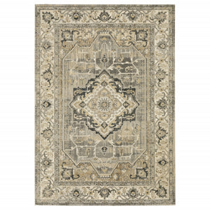 Beige And Gray Traditional Medallion Indoor Runner Rug - 2’ x 8’