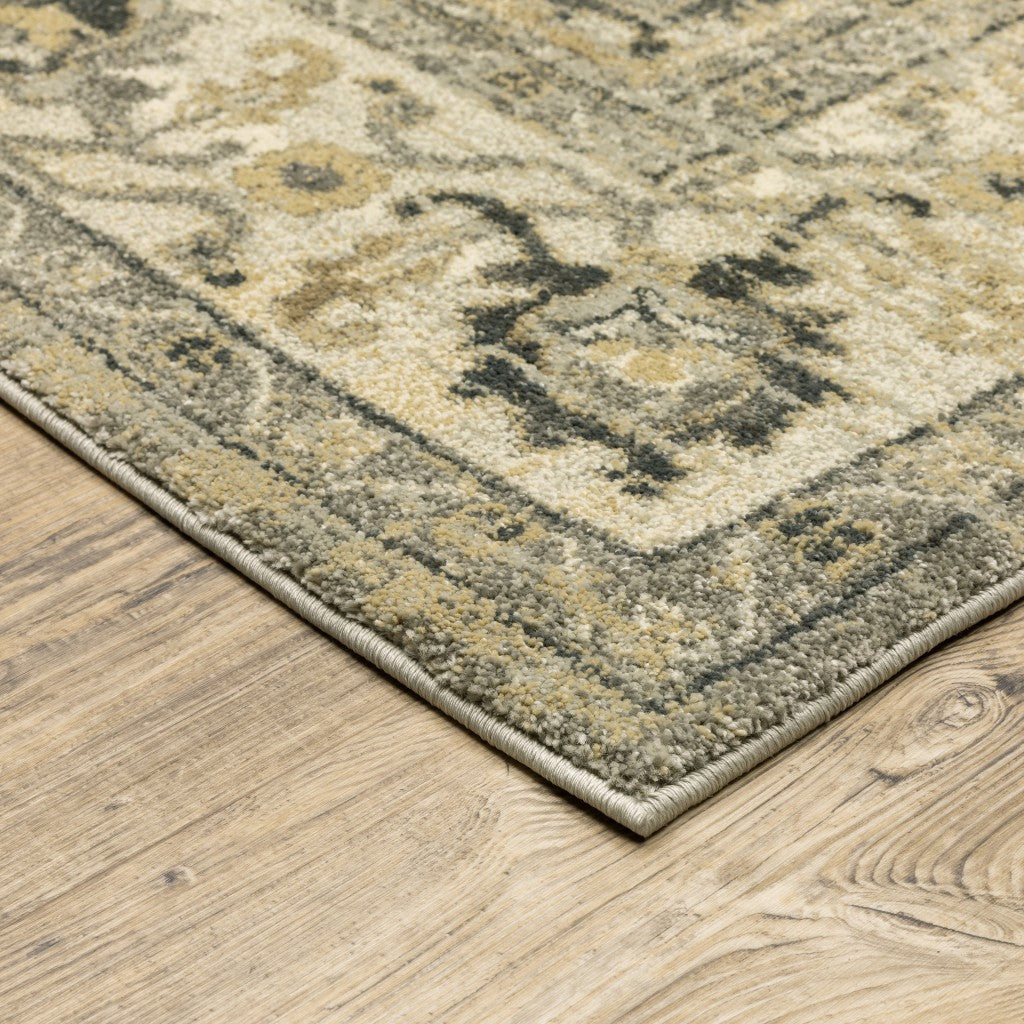 Beige And Gray Traditional Medallion Indoor Runner Rug - 2’ x 8’