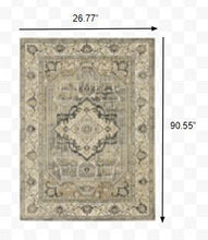 Beige And Gray Traditional Medallion Indoor Runner Rug - 2’ x 8’