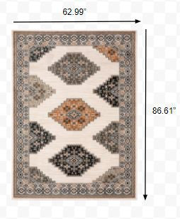 Abstract Ivory And Gray Geometric Indoor Runner Rug - 2’ x 8’