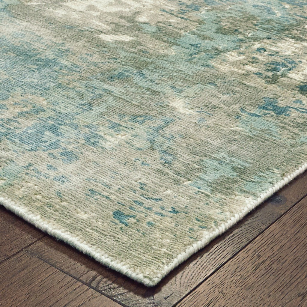 3’ X 10’ Blue And Gray Abstract Pattern Indoor Runner Rug