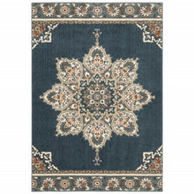 2’ X 7’ Blue And Beige Floral Medallion Indoor Runner Rug
