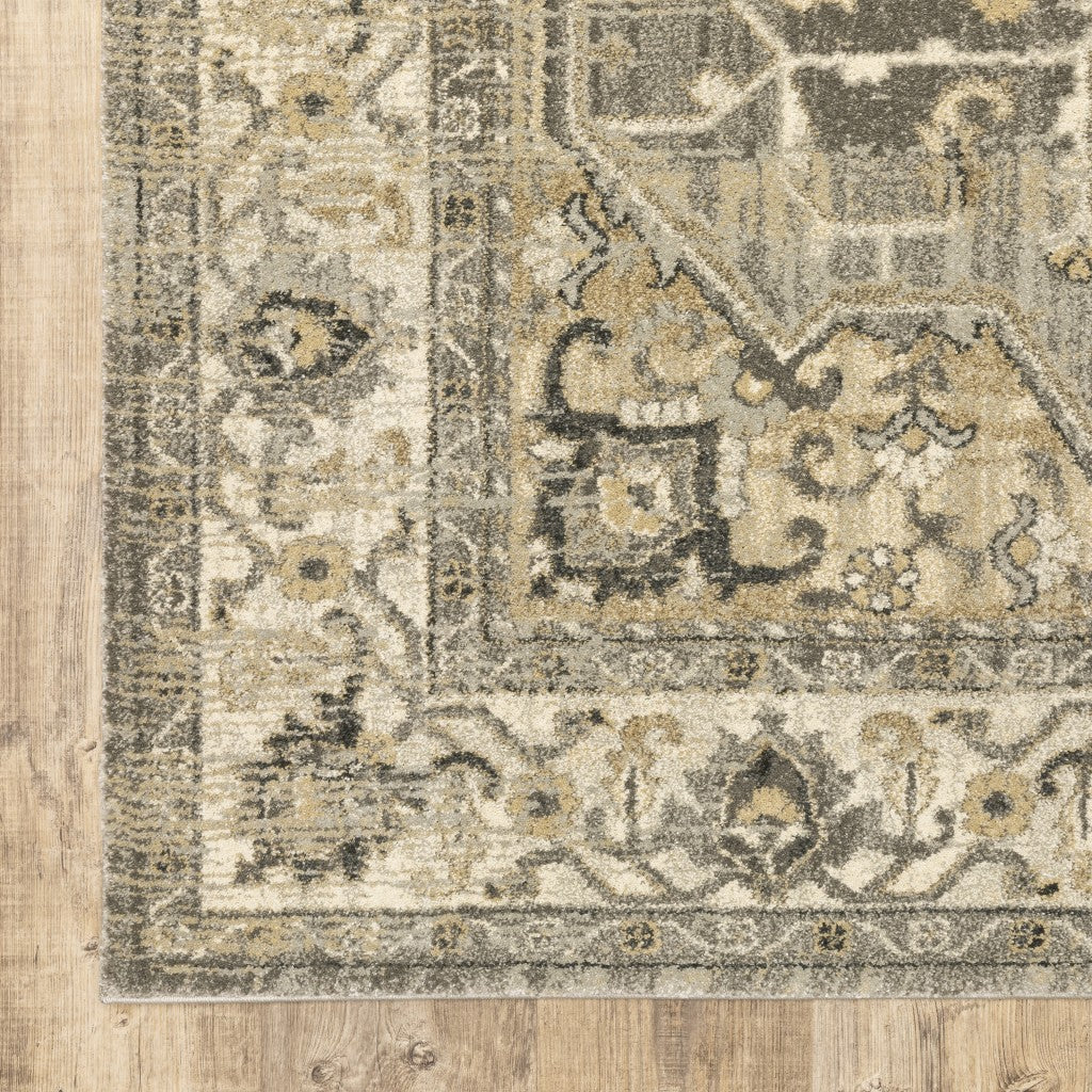 Beige And Gray Traditional Medallion Indoor Runner Rug - 2’ x 8’