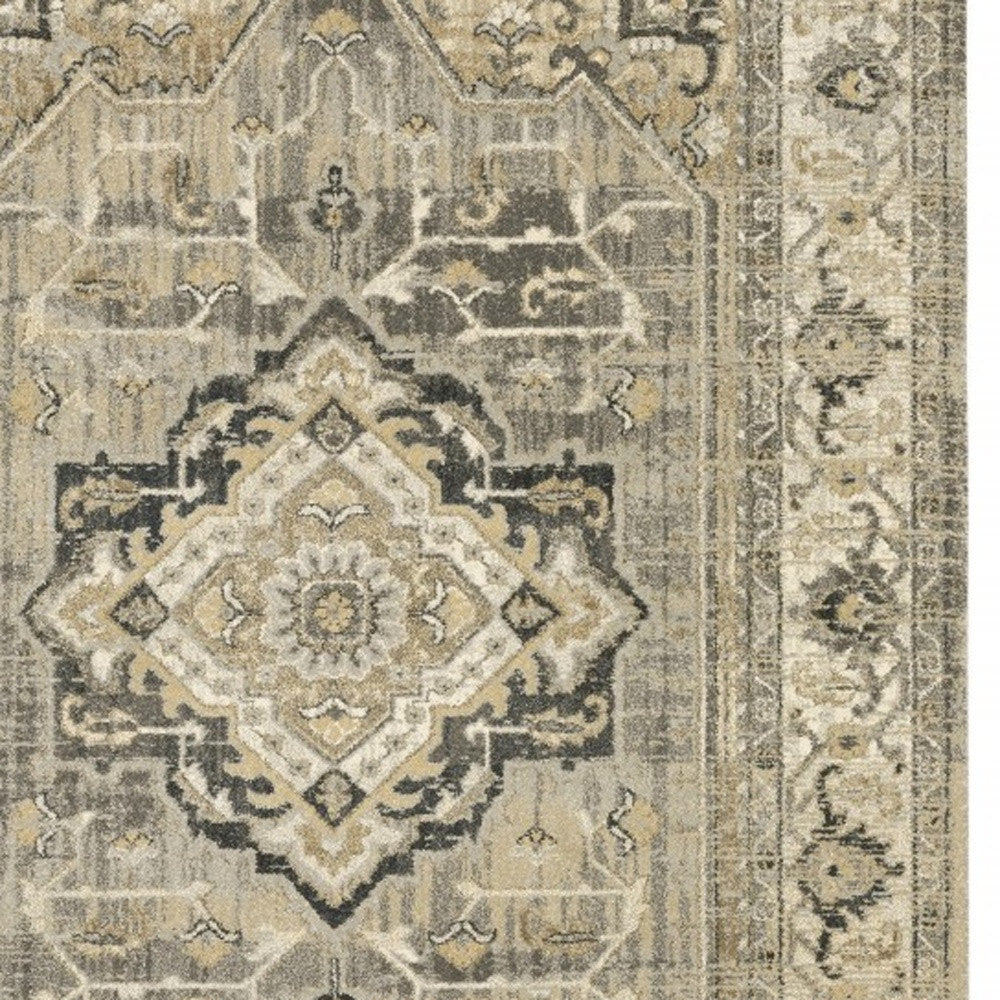 Beige And Gray Traditional Medallion Indoor Runner Rug - 2’ x 8’