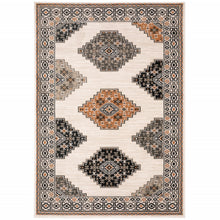 Abstract Ivory And Gray Geometric Indoor Runner Rug - 2’ x 8’