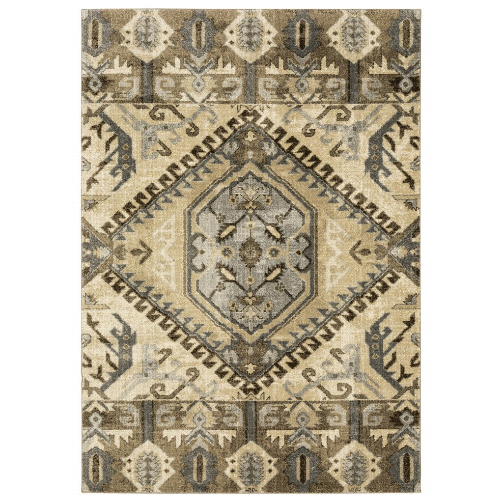 2’ X 8’ Tan And Gold Central Medallion Indoor Runner Rug