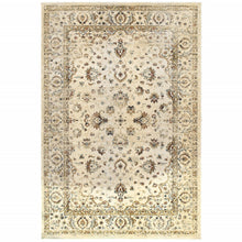 2’ X 8’ Ivory And Gold Distressed Indoor Runner Rug