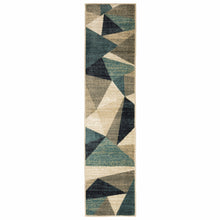 2’ X 8’ Gray And Teal Geometrics Indoor Runner Rug