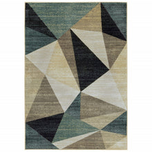 2’ X 8’ Gray And Teal Geometrics Indoor Runner Rug