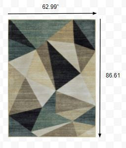 2’ X 8’ Gray And Teal Geometrics Indoor Runner Rug