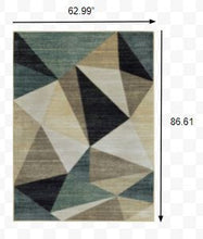 2’ X 8’ Gray And Teal Geometrics Indoor Runner Rug