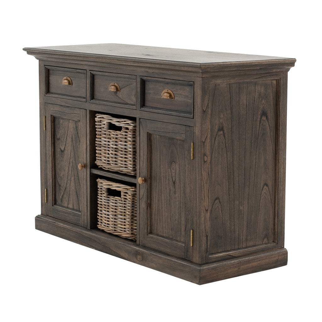 Modern Farmhouse Espresso Wash Large Accent Cabinet With Baskets