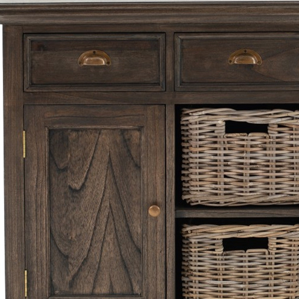 Modern Farmhouse Espresso Wash Large Accent Cabinet With Baskets