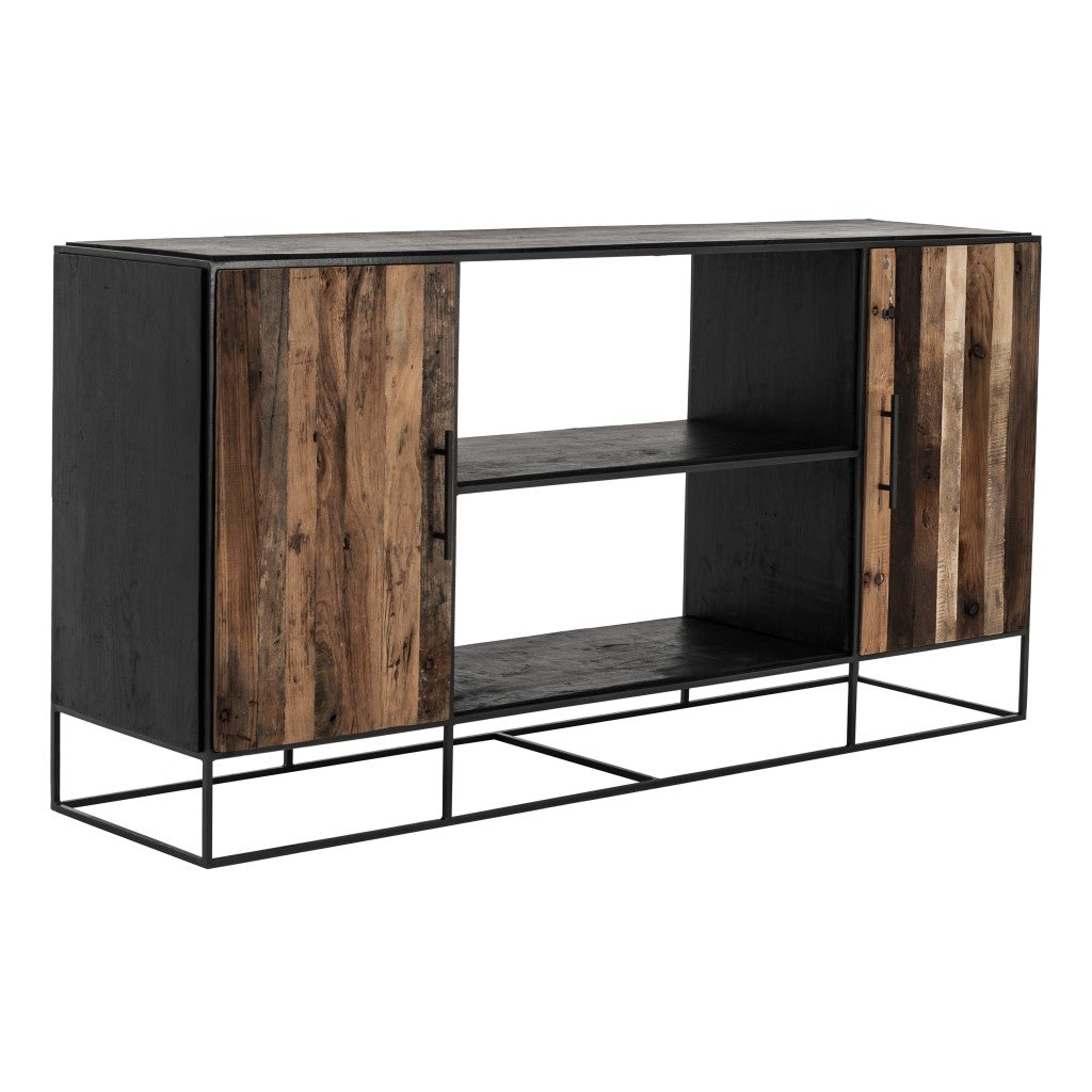 Modern Rustic Black And Natural Media Center Tv Stand