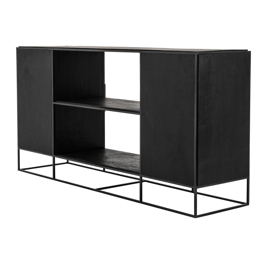 Modern Rustic Black And Natural Media Center Tv Stand