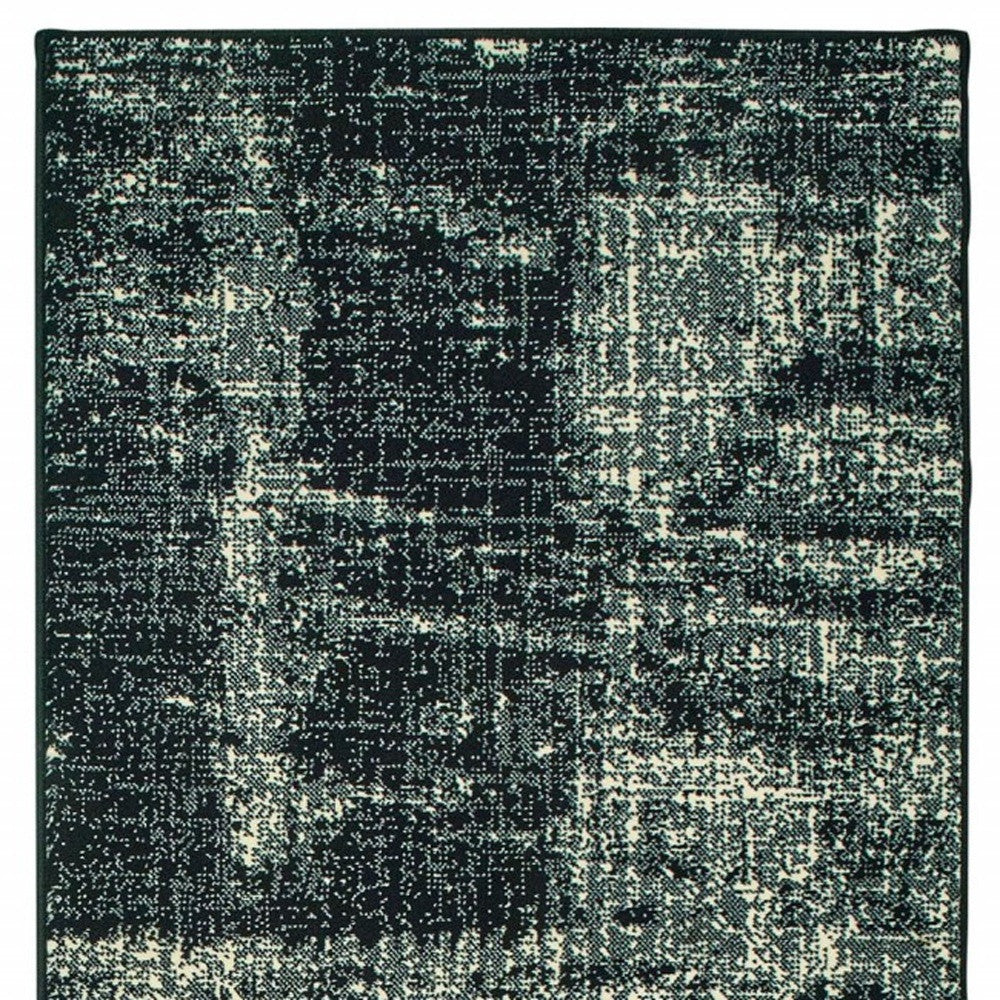 8' Black Ivory Machine Woven Abstract Indoor Runner Rug