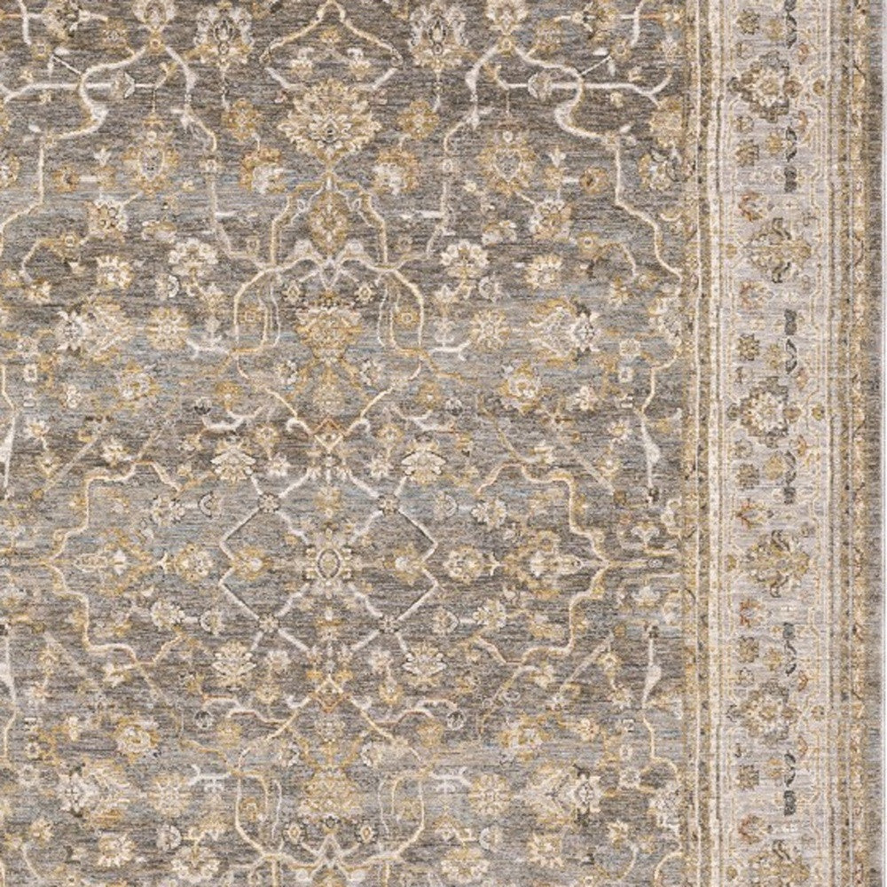 Beige Grey Machine Woven Oriental Indoor Arean Rug - 5' x 8'