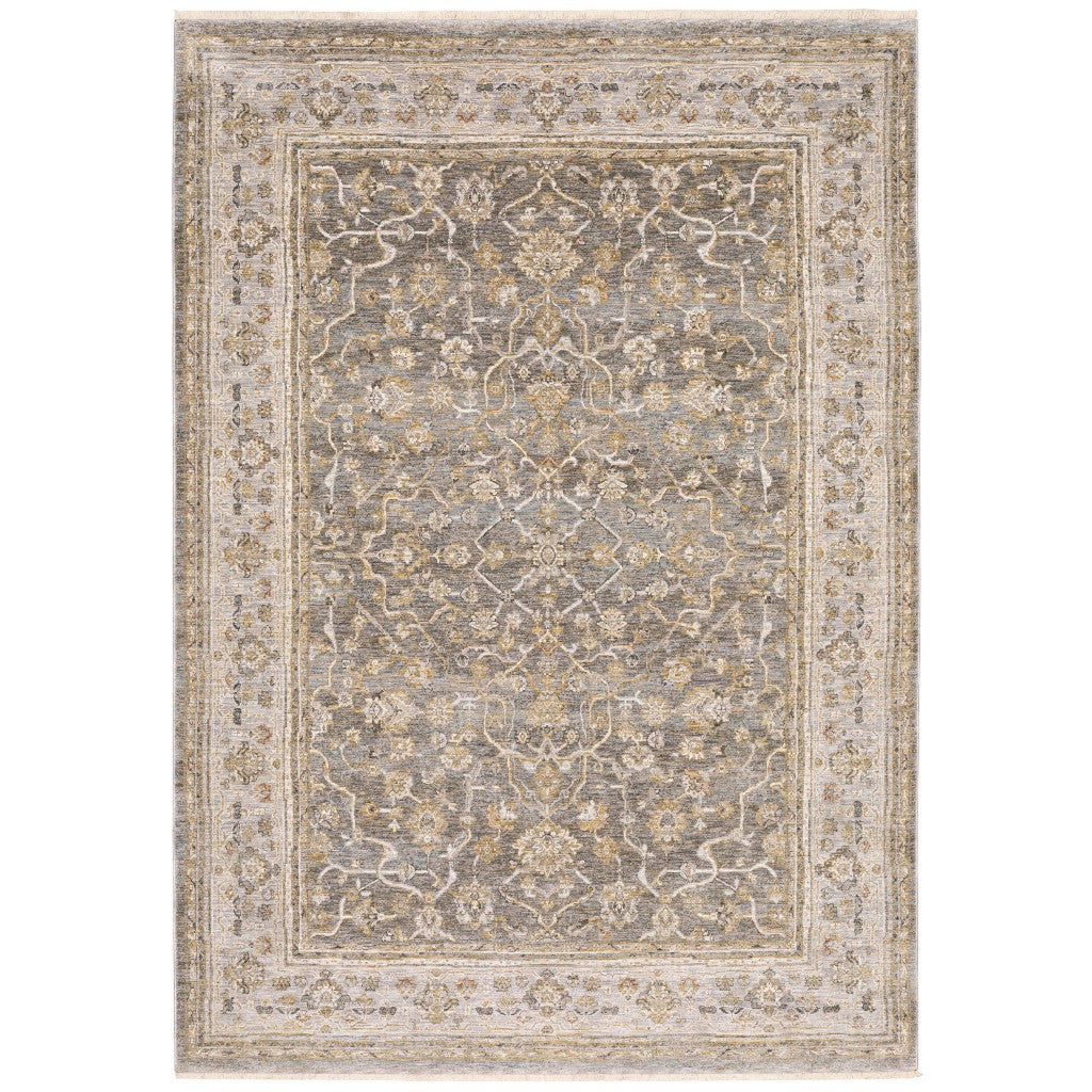 Beige Grey Machine Woven Oriental Indoor Arean Rug - 5' x 8'