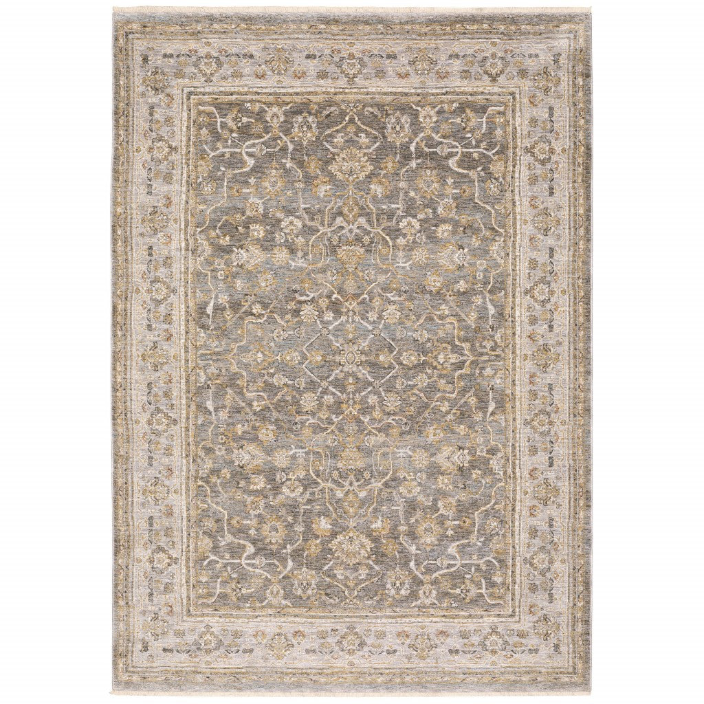 Beige Grey Machine Woven Oriental Indoor Arean Rug - 5' x 8'