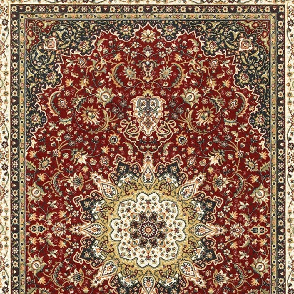 3' X 6' Red Ivory Machine Woven Oriental Indoor Area Rug
