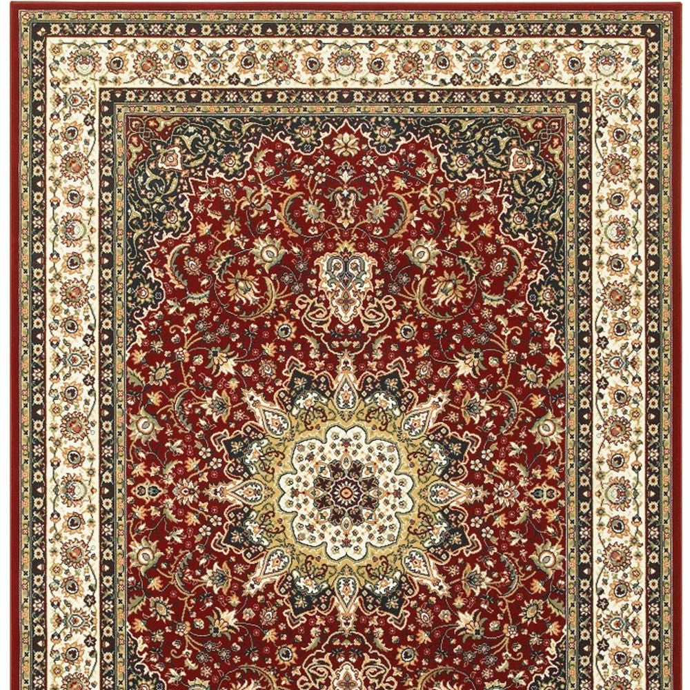 3' X 6' Red Ivory Machine Woven Oriental Indoor Area Rug