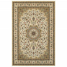 6' X 9' Ivory Beige Machine Woven Oriental Indoor Area Rug