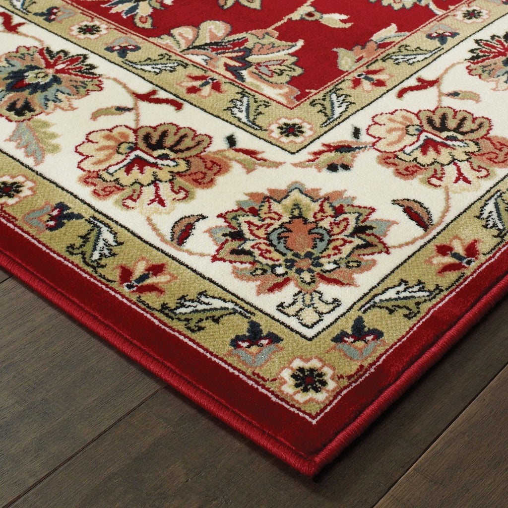 3' X 6' Red Ivory Machine Woven Floral Oriental Indoor Area Rug