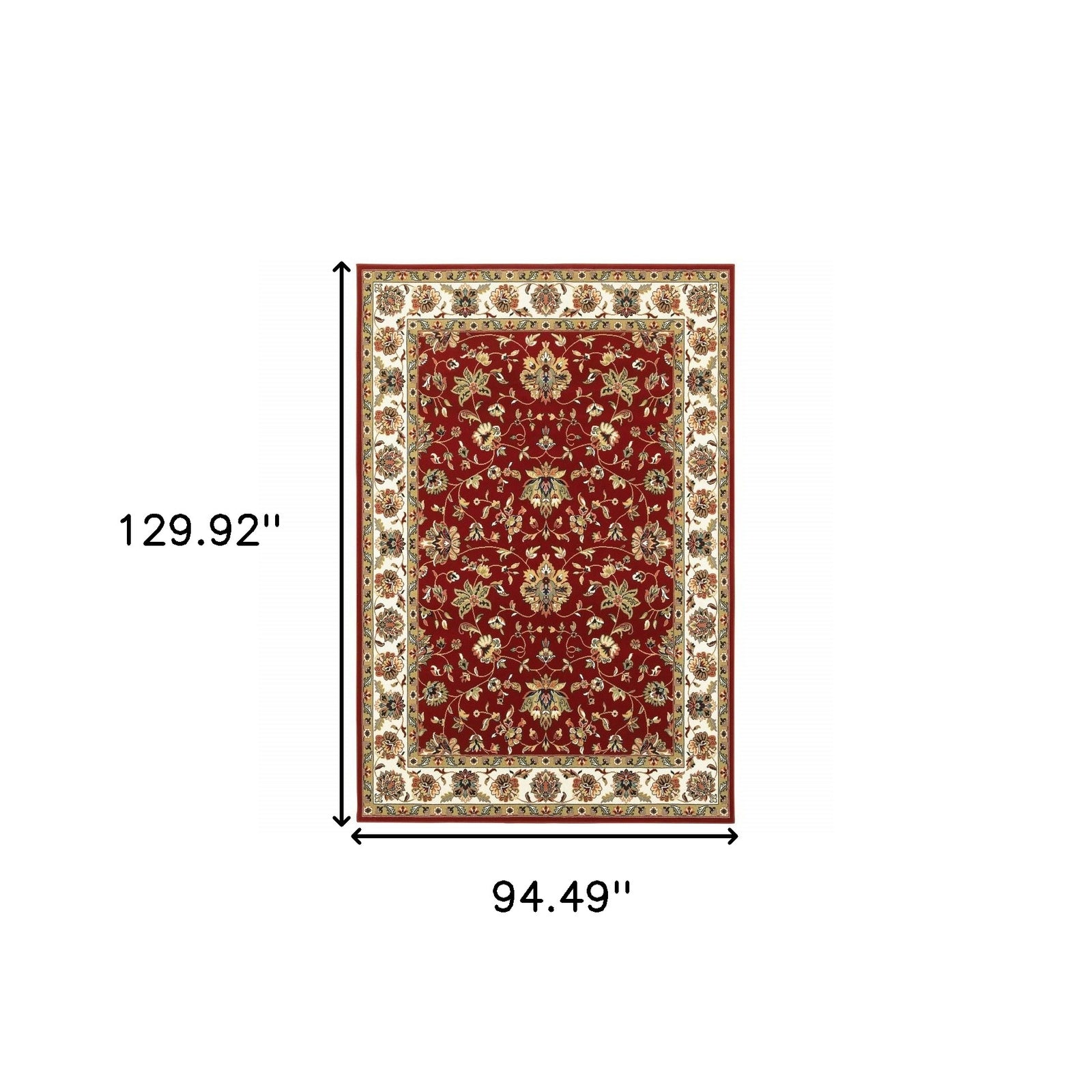 7' X 10' Red Ivory Machine Woven Floral Oriental Indoor Area Rug
