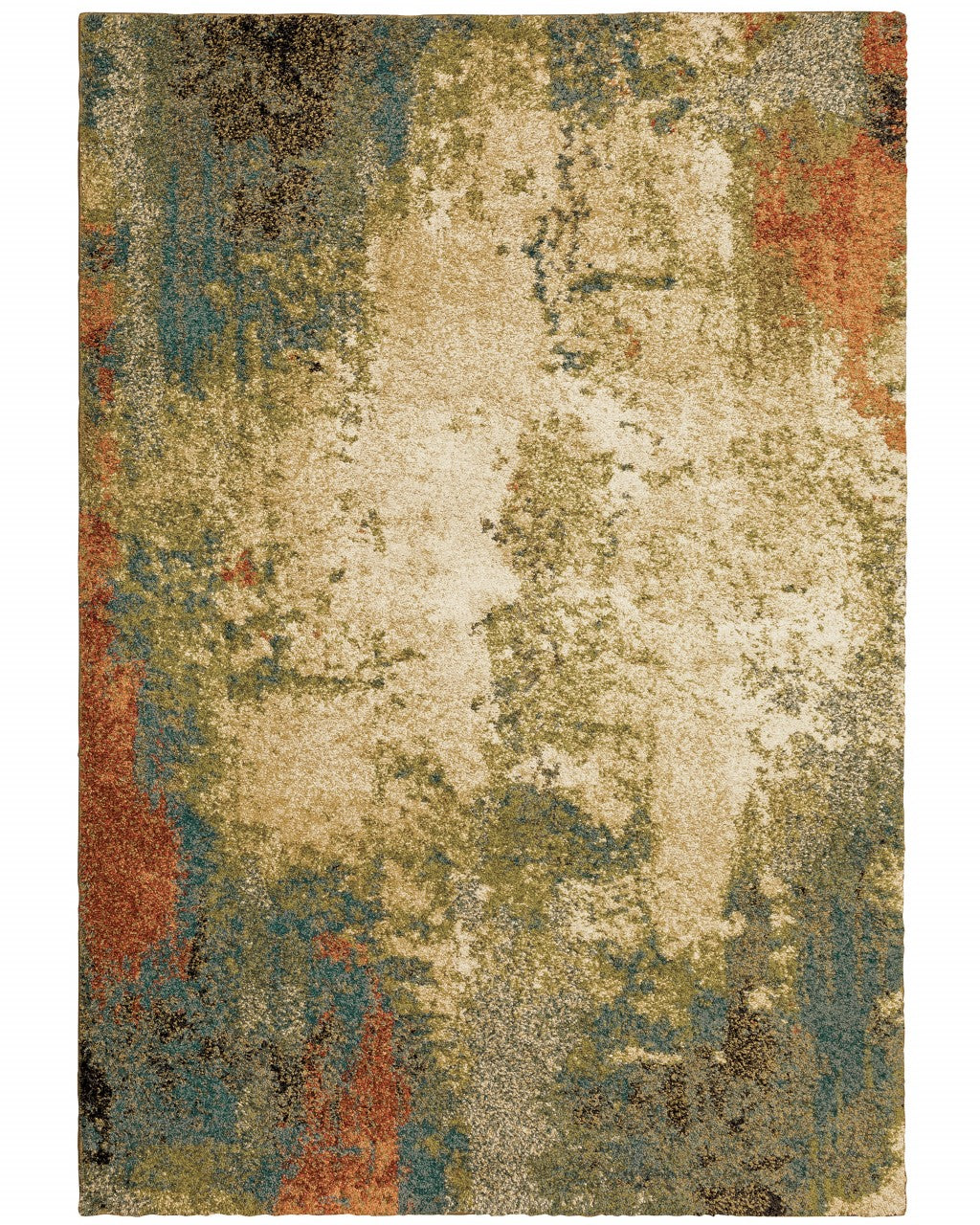 8' Beige Blue Machine Woven Abstract Indoor Runner Rug