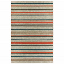 8' Grey Blue Geometric Indoor Outdoor Runner Rug