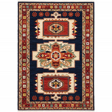 12' Blue Red Machine Woven Medallions Indoor Runner Rug