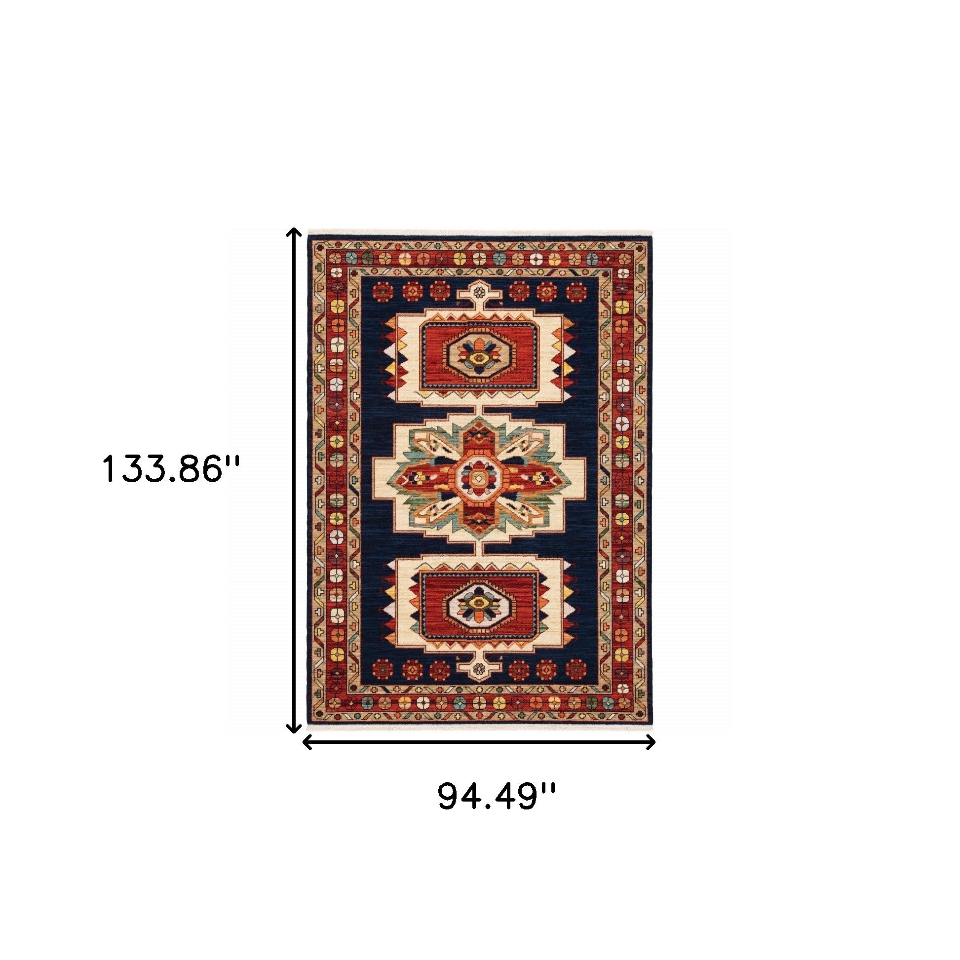 12' Blue Red Machine Woven Medallions Indoor Runner Rug