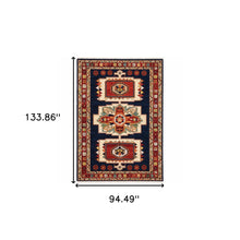 12' Blue Red Machine Woven Medallions Indoor Runner Rug