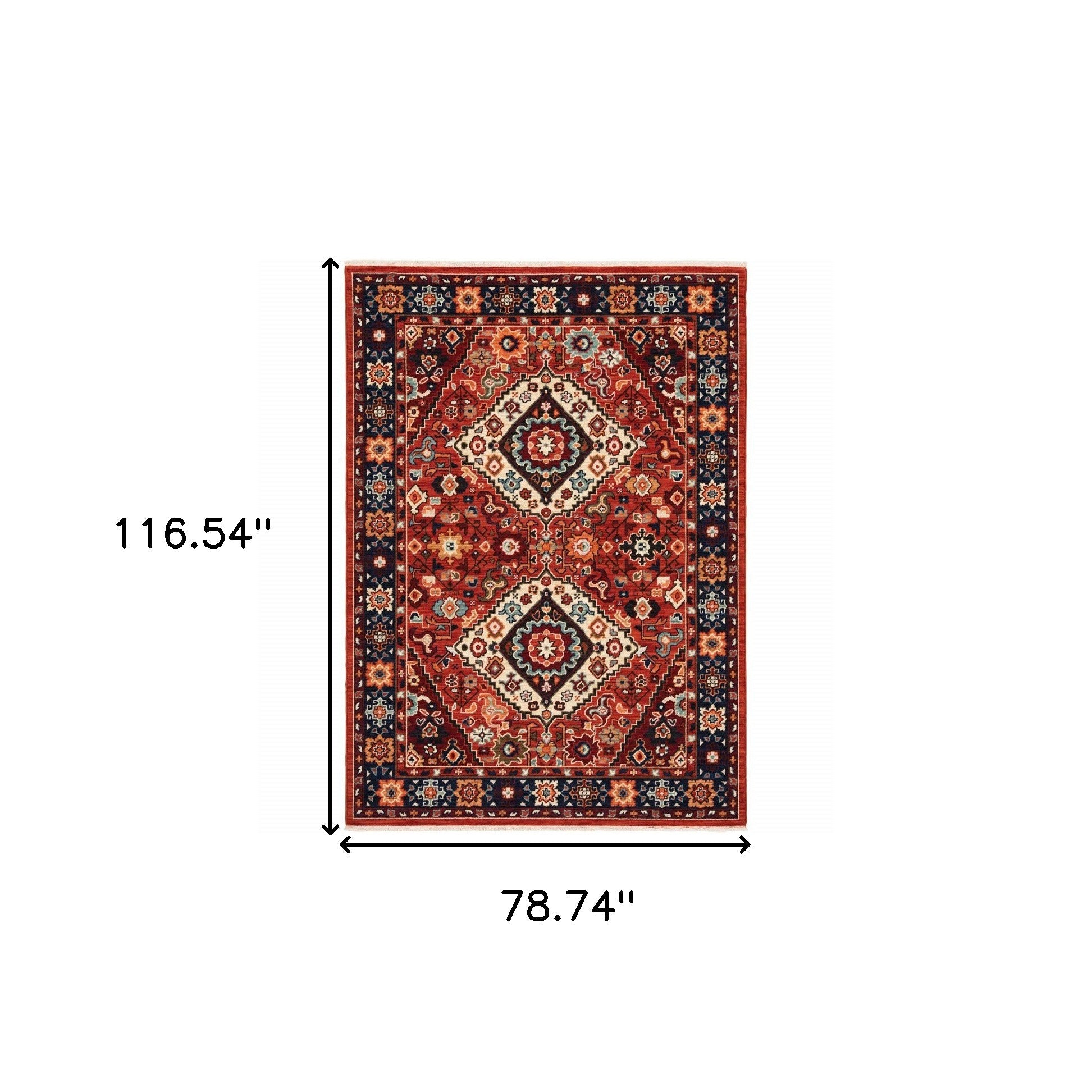 6' X 9' Red Blue Machine Woven Oriental Indoor Area Rug