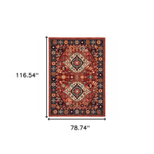 6' X 9' Red Blue Machine Woven Oriental Indoor Area Rug