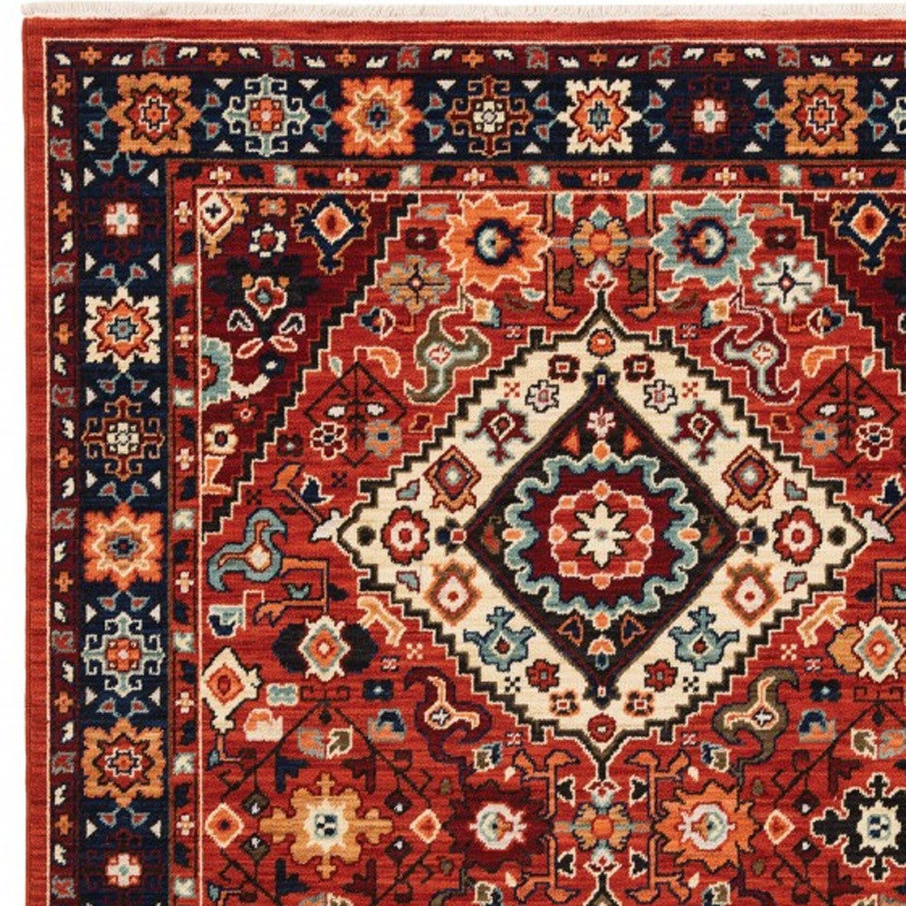 6' X 9' Red Blue Machine Woven Oriental Indoor Area Rug