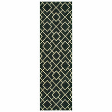 8' Black Ivory Machine Woven Geometric Diamonds Indoor Runner Rug