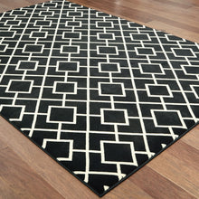 8' Black Ivory Machine Woven Geometric Diamonds Indoor Runner Rug