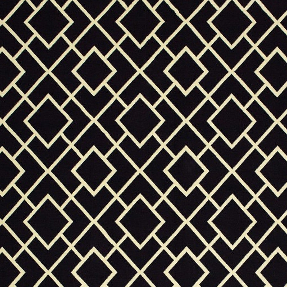8' Black Ivory Machine Woven Geometric Diamonds Indoor Runner Rug