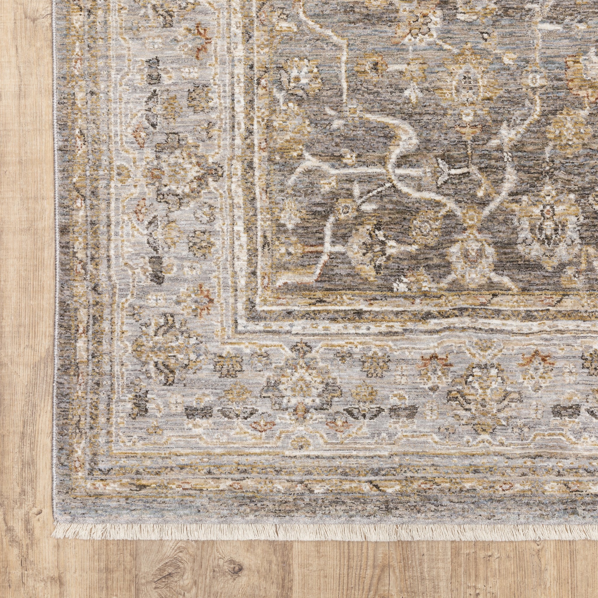 Beige Grey Machine Woven Oriental Indoor Arean Rug - 5' x 8'