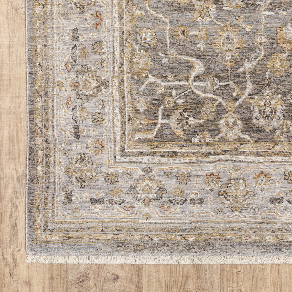Beige Grey Machine Woven Oriental Indoor Arean Rug - 5' x 8'