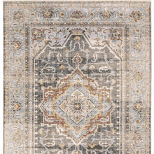 9' X 12' Grey Blue Machine Woven Medallion Indoor Area Rug