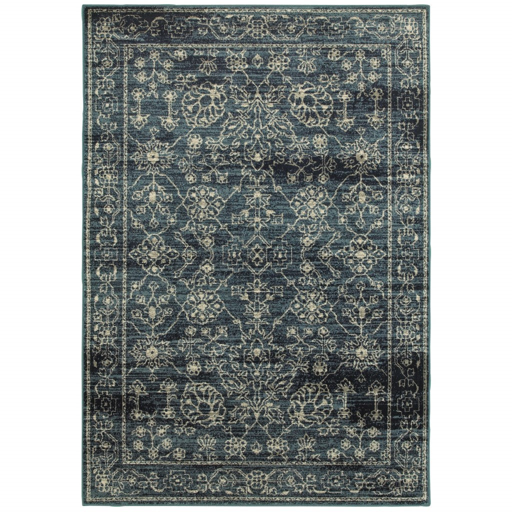 1' X 3' Navy Beige Machine Woven Oriental Indoor Area Rug