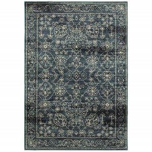 1' X 3' Navy Beige Machine Woven Oriental Indoor Area Rug