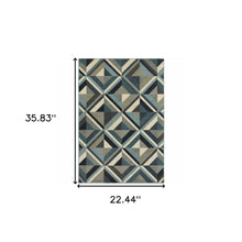 1' X 3' Blue Grey Machine Woven Geometric Indoor Area Rug