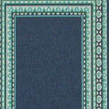 2’X8’ Navy And Green Geometric Indoor Outdoor Runner Rug